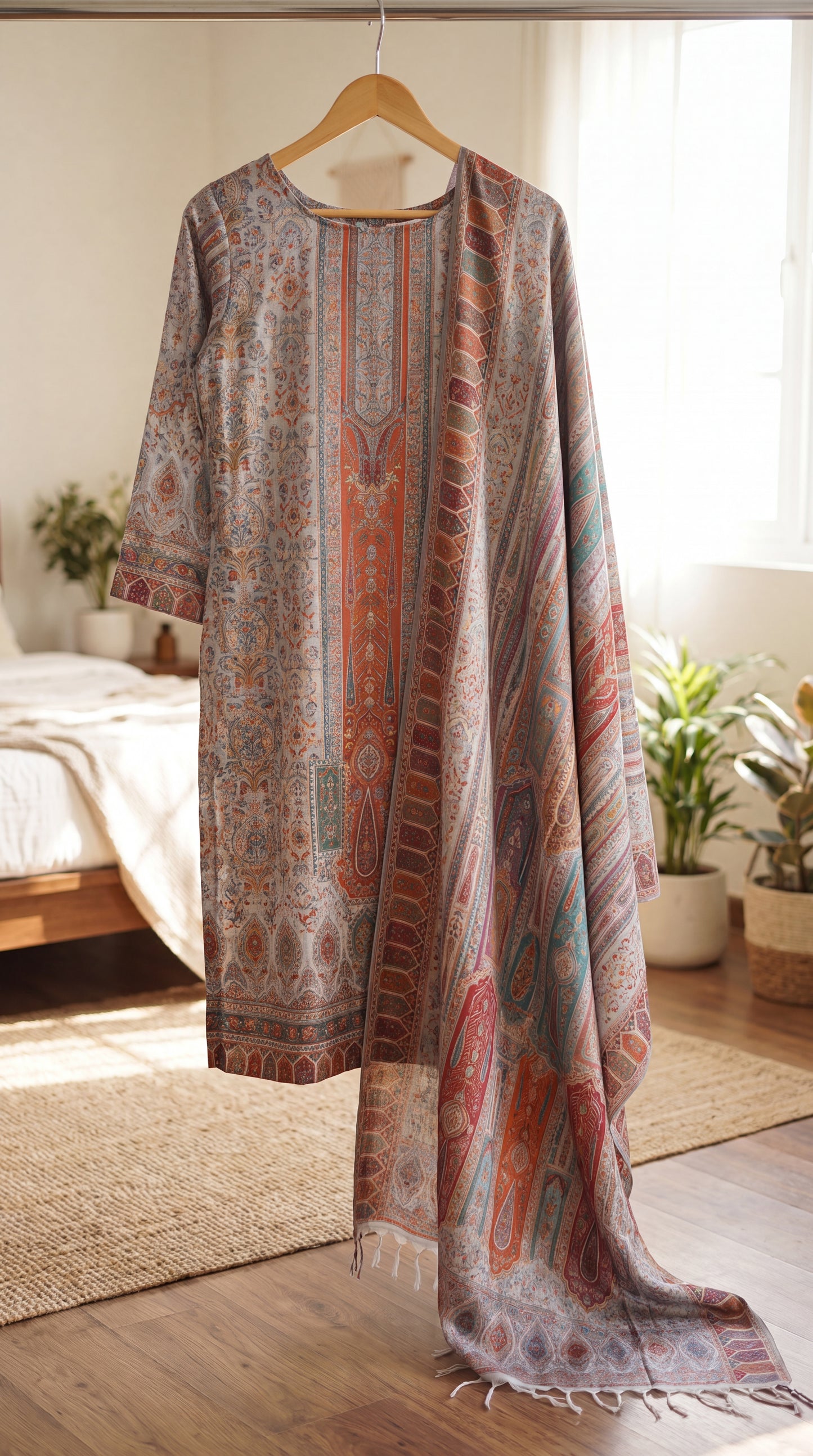 Silk Kaani White Suit