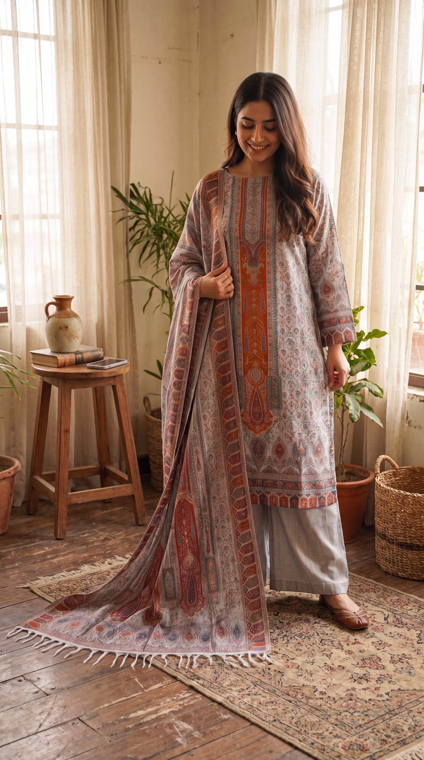 Silk Kaani White Suit